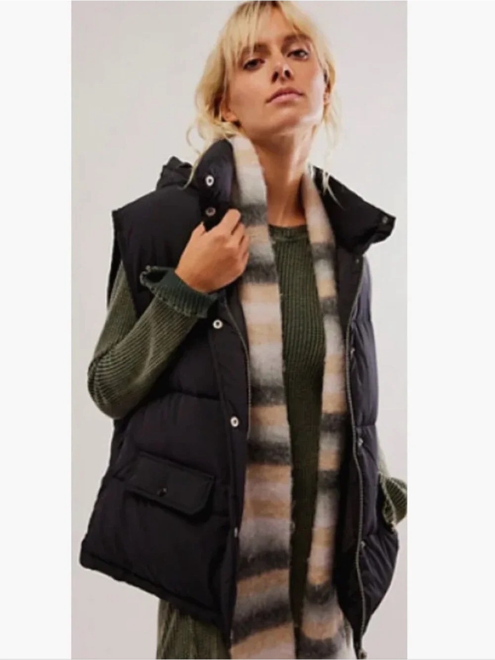 Free People Size Small Oversized Black Zip Front Hooded Dreamers Puffer Vest